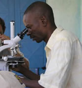 user with microscope